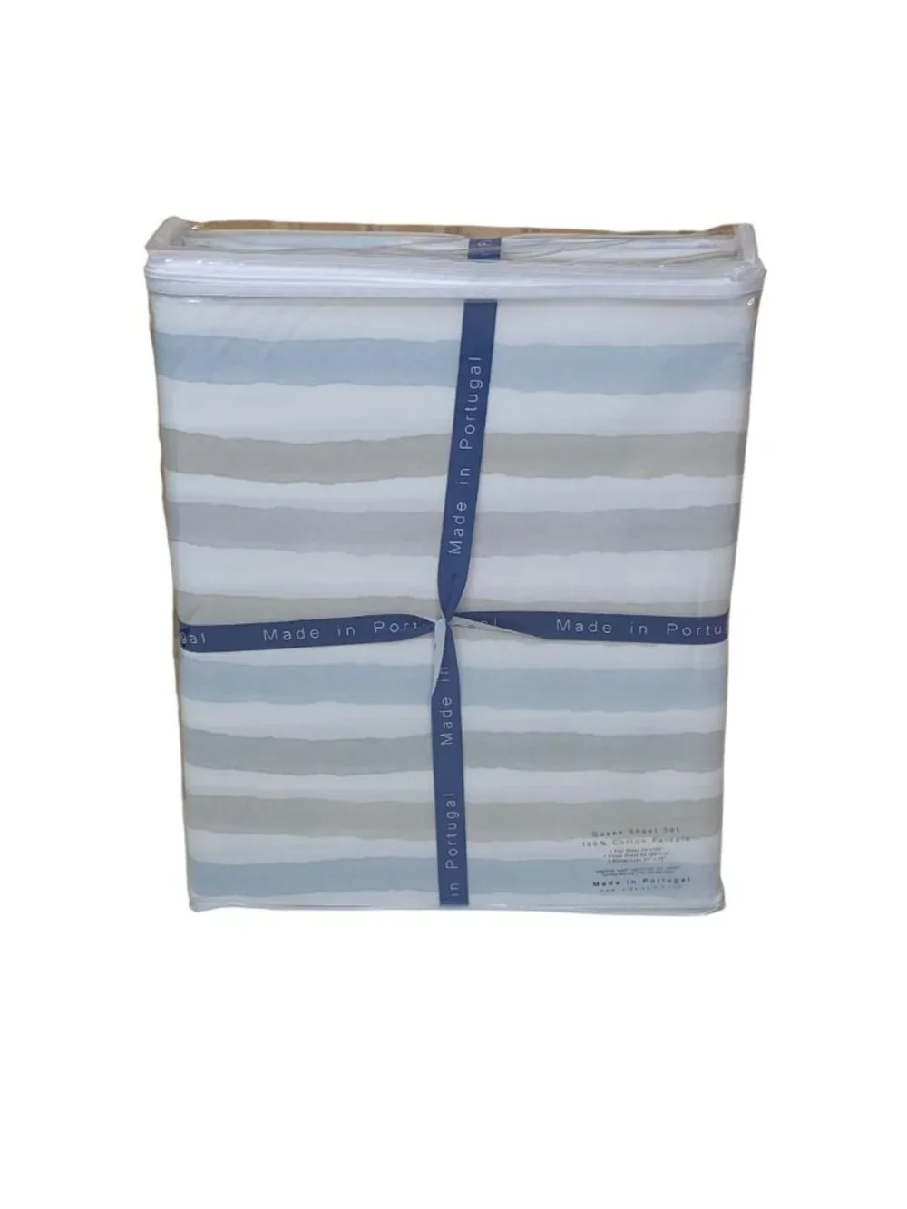Alda Textéis Queen Sheet Set 100% Cotton Percale Striped Made In Portugal